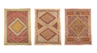 THREE PATCHWORK EMBROIDERED PANELS