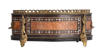 A VICTORIAN EBONISED, THUYA WOOD, INLAID AND GILT METAL MOUNTED JARDINIERE