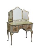 A GREEN AND GILT CHINOISERIE SIDE OR DRESSING TABLE