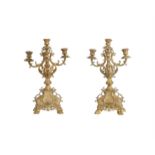 A PAIR OF FRENCH GILT METAL CANDELABRA