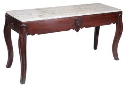 A WILLIAM IV MAHOGANY AND MARBLE SIDE TABLE