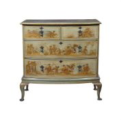 A DUCK EGG BLUE LACQUERED AND GILT CHEST OF DRAWERS