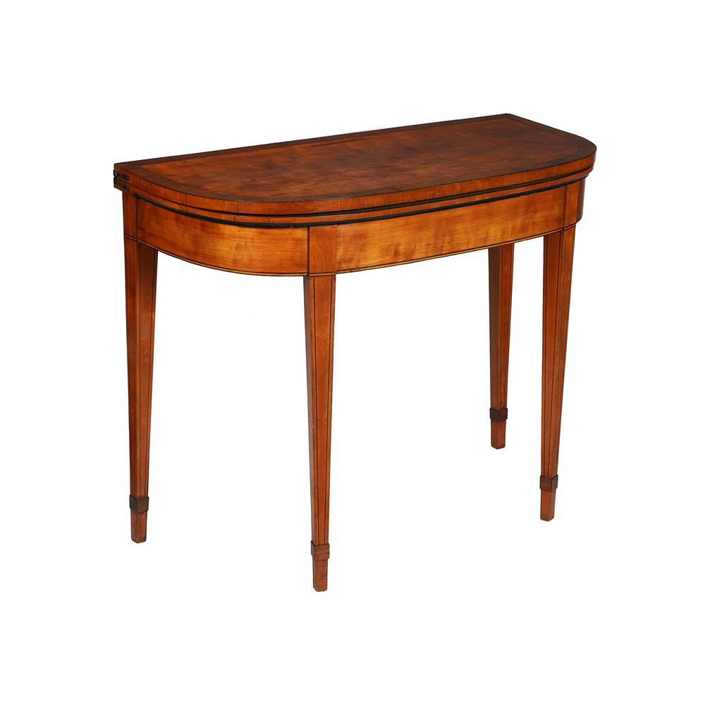 Y A GEORGE III SATINWOOD AND ROSEWOOD CARD TABLE