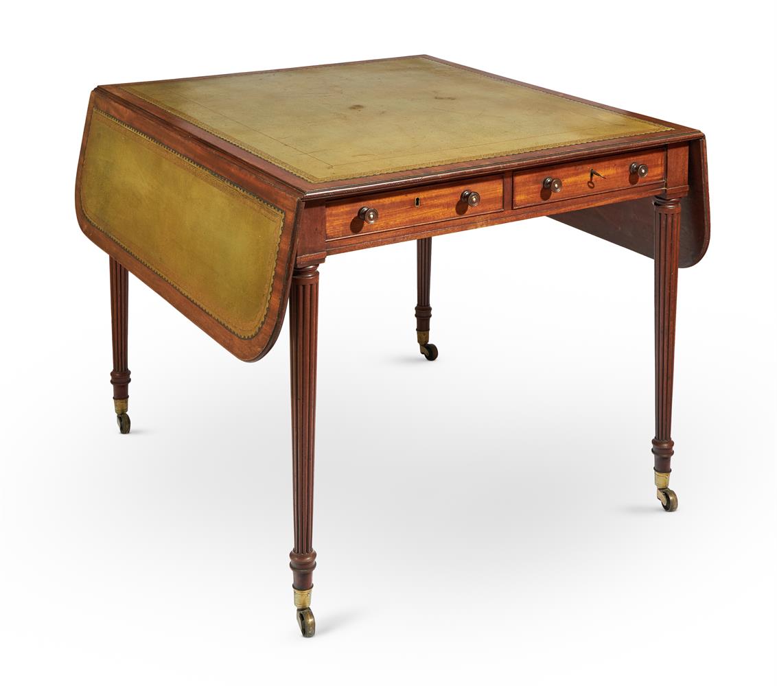 A LATE GEORGE III MAHOGANY PEMBROKE WRITING TABLE, IN THE MANNER OF GILLOWS