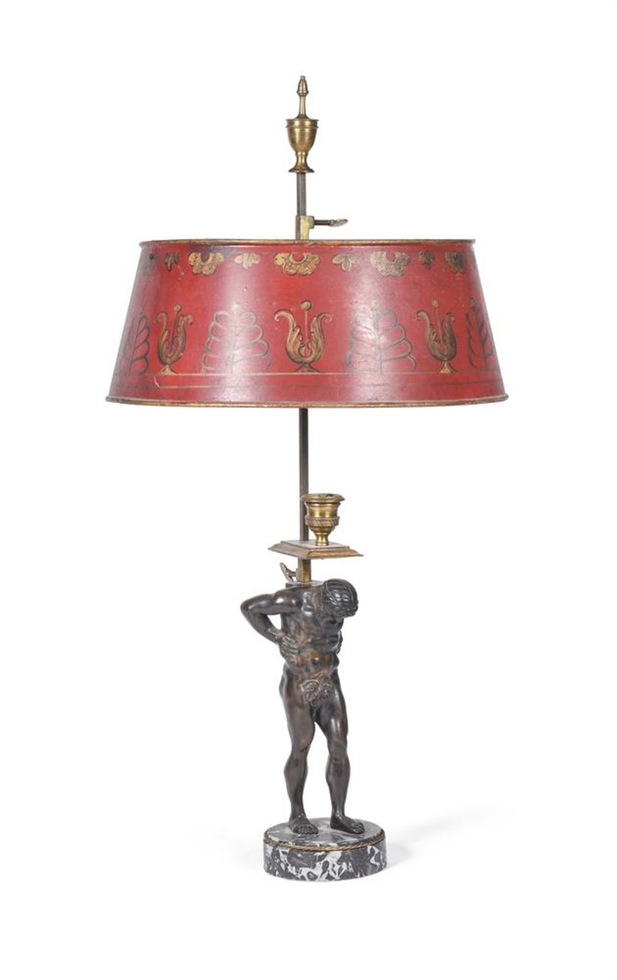 AFTER THE ANTIQUE, A BRONZE FIGURE OF ATLAS, NOW FITTED AS A LAMP, PROBABLY ITALIAN