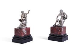 TWO CONTINENTAL SILVERED BRONZE BACCHANALIAN FIGURES, 18TH OR 19TH CENTURY