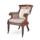 A GEORGE IV MAHOGANY LIBRARY BERGÈRE ARMCHAIR, ATTRIBUTED TO GILLOWS, CIRCA 1825