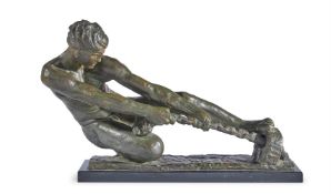 ALEXANDRE KELETY (HUNGARIAN, ACTIVE 1918-1940), A COLD PAINTED BRONZE FIGURE 'LABOUR'