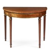 A REGENCY MAHOGANY AND BRASS MOUNTED DEMI-LUNE SIDE OR CONSOLE TABLE, CIRCA 1815