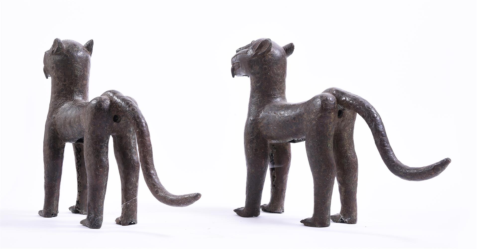 A PAIR OF BRONZE LEOPARDS, IN THE BENIN STYLE - Image 3 of 3