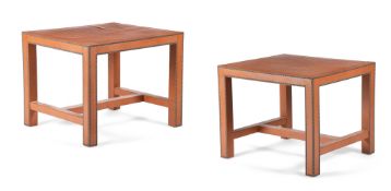 DUARTE: A PAIR OF SPANISH CLOSE NAILED LEATHER TABLES, LATE 20TH CENTURY