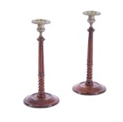 A PAIR OF GEORGE III MAHOGANY CANDLESTICKS, POSSIBLY SCOTTISH