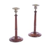 A PAIR OF GEORGE III MAHOGANY CANDLESTICKS, POSSIBLY SCOTTISH