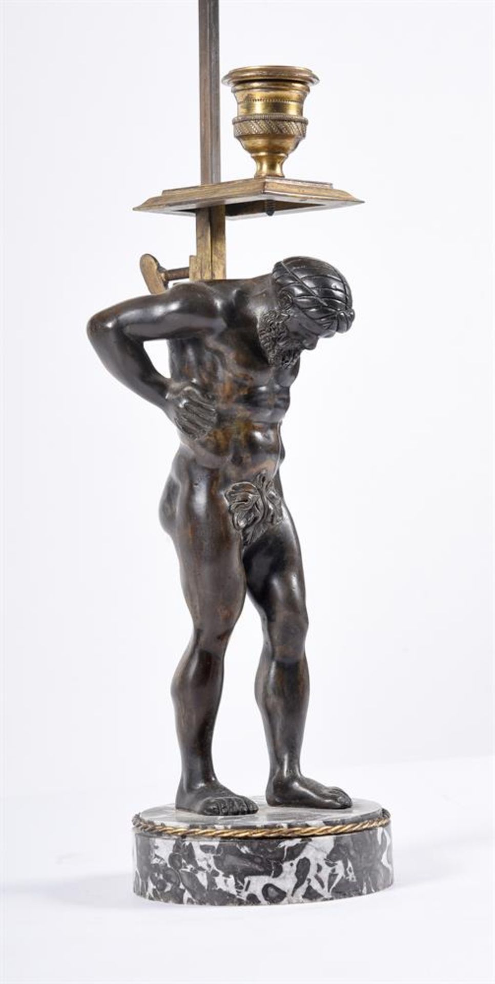 AFTER THE ANTIQUE, A BRONZE FIGURE OF ATLAS, NOW FITTED AS A LAMP, PROBABLY ITALIAN - Image 2 of 3