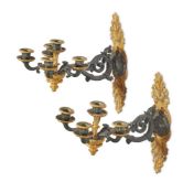 A PAIR OF FRENCH BRONZE AND ORMOLU FIVE-ARM WALL APPLIQUÉS, 19TH CENTURY