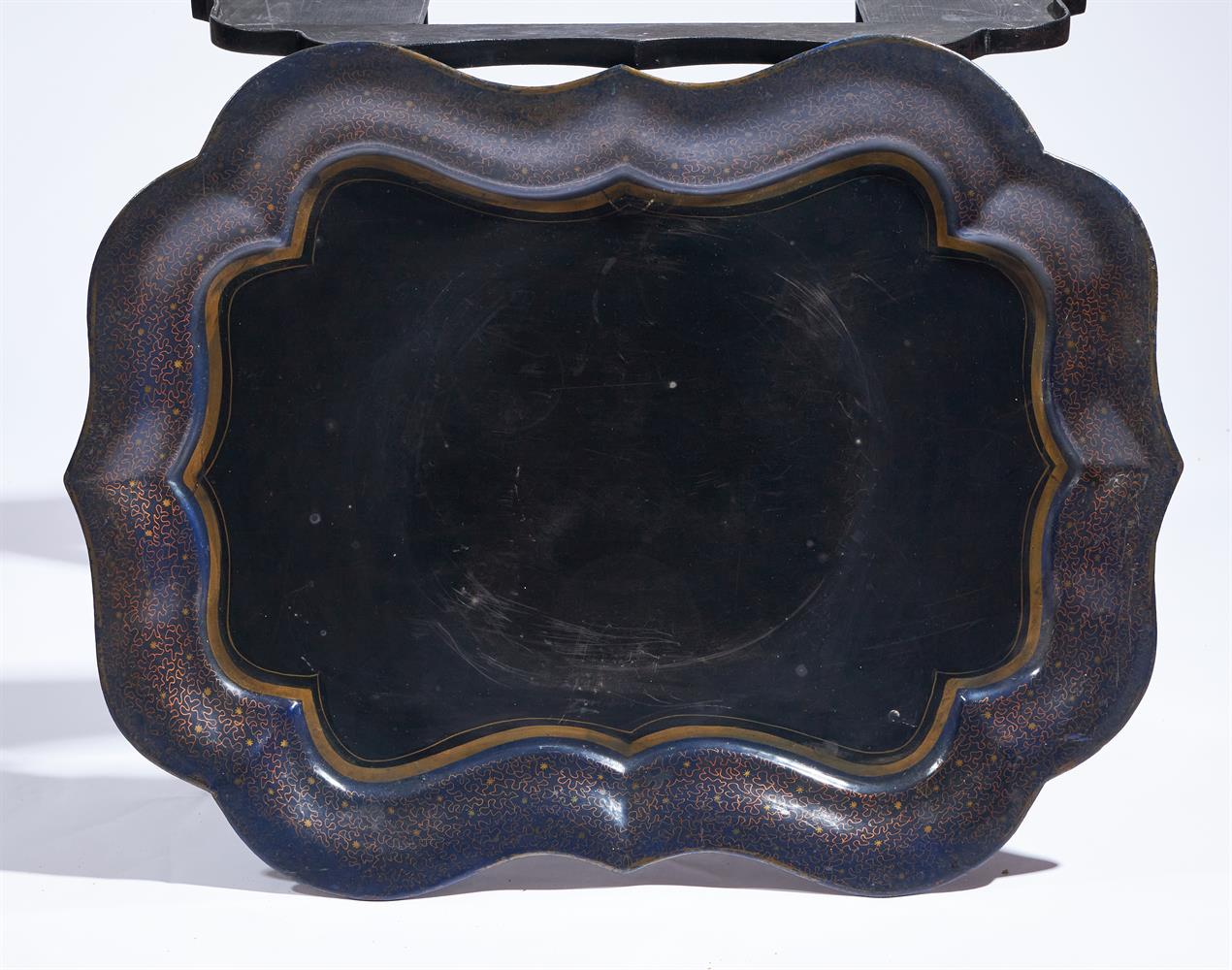 A VICTORIAN BLACK LACQUER AND GILT DECORATE PAPIER MACHE TRAY, IN THE MANNER OF JENNENS & BETTRIDGE - Image 2 of 2