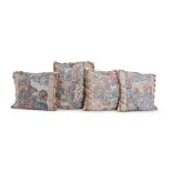 A GROUP OF FOUR TAPESTRY CUSHIONS, INCORPORATING 17TH CENTURY TAPESTRY BORDER FRAGMENTS