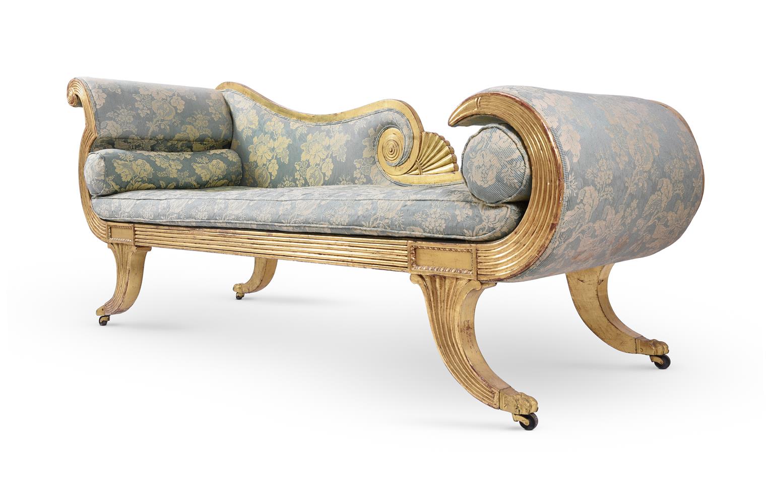 A REGENCY GILTWOOD AND UPHOLSTERED CHAISE LONGUE, IN THE MANNER OF GILLOWS - Image 2 of 8