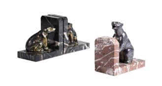 TWO PAIRS OF SILVERED METAL AND MARBLE POLAR BEAR BOOKENDS