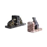 TWO PAIRS OF SILVERED METAL AND MARBLE POLAR BEAR BOOKENDS