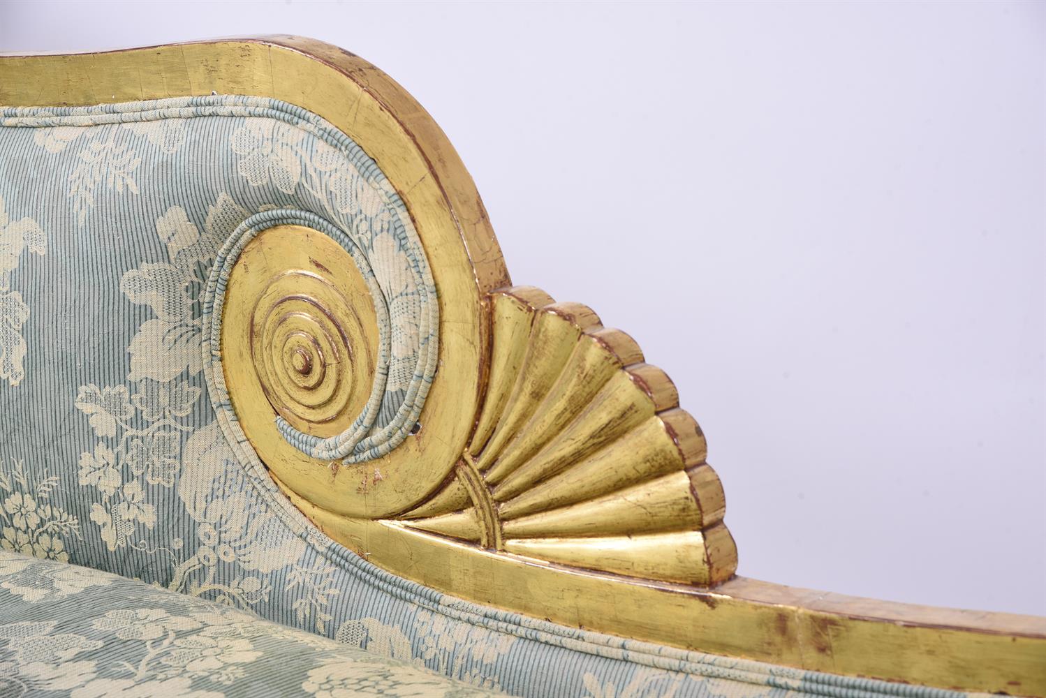 A REGENCY GILTWOOD AND UPHOLSTERED CHAISE LONGUE, IN THE MANNER OF GILLOWS - Image 6 of 8