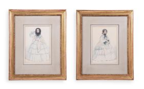 EUGENIE MORIN (FRENCH FL. 1833-1875), A PAIR OF PORTRAIT STUDIES OF LADIES, SMALL FULL-LENGTH
