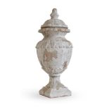 A TERRACOTTA AND CREAM PAINTED LIDDED VASE, IN 18TH CENTURY NEOCLASSICAL TASTE