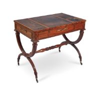 A REGENCY MAHOGANY AND GILT METAL MOUNTED WRITING AND GAMES TABLE, IN THE MANNER OF MARSH & TATHAM