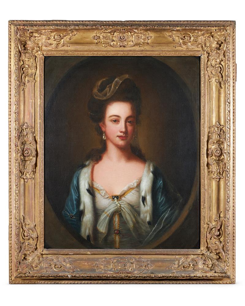 ENGLISH SCHOOL (18TH CENTURY), PORTRAIT OF A LADY, WITH AN ERMINE WRAP