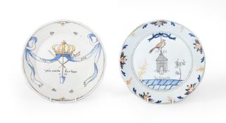 FRENCH REVOLUTION: TWO FRENCH FAIENCE COMMEMORATIVE REVOLUTIONARY DISHES IN 18TH CENTURY STYLEOne w