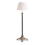 A PATINATED BRASS AND GILT METAL COLUMNAR STANDARD LAMP, IN CORINTHIAN TASTE