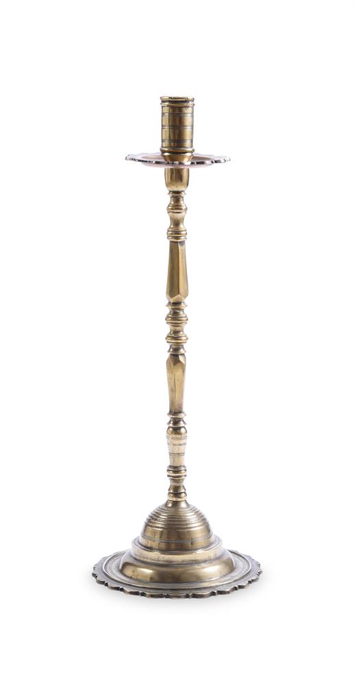 A LARGE BRASS CANDLESTICK, ENGLISH OR DUTCH, 18TH CENTURY