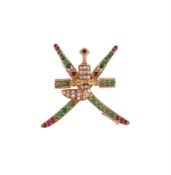 WILLIAM & SON, A DIAMOND, EMERALD AND RUBY BROOCH OF THE NATIONAL ELBLEM OF OMAN, LONDON 2010