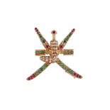 WILLIAM & SON, A DIAMOND, EMERALD AND RUBY BROOCH OF THE NATIONAL ELBLEM OF OMAN, LONDON 2010