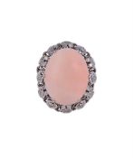 Y A CORAL AND DIAMOND CLUSTER DRESS RING