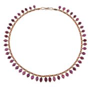 CARLO & ARTHUR GIULIANO, A GOLD, RUBY AND SEED PEARL NECKLACE CIRCA 1900