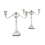 A PAIR OF SILVER TWIN LIGHT CANDELABRA