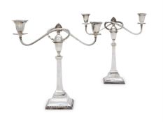 A PAIR OF SILVER TWIN LIGHT CANDELABRA