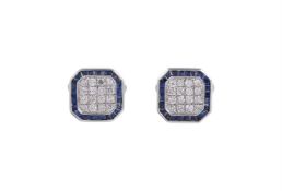 A PAIR OF SAPPHIRE AND DIAMOND CUFFLINKS