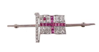 ROYAL NAVAL INTEREST: A RUBY AND DIAMOND VICE ADMIRAL ENSIGN SWEETHEART BROOCH