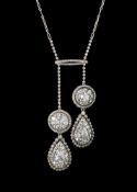 A PAIR OF GEORGIAN DIAMOND CLUSTER DROPS ATTACHED TO A LATER EDWARDIAN DIAMOND LAVALLIÈRE NECKLACE