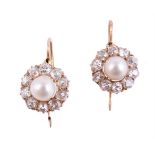 A PAIR OF LATE VICTORIAN DIAMOND AND PEARL CLUSTER EARRINGS CIRCA 1900