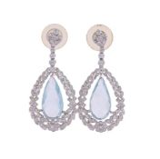 A PAIR OF AQUAMARINE AND DIAMOND DROP EARRINGS PENDANTS