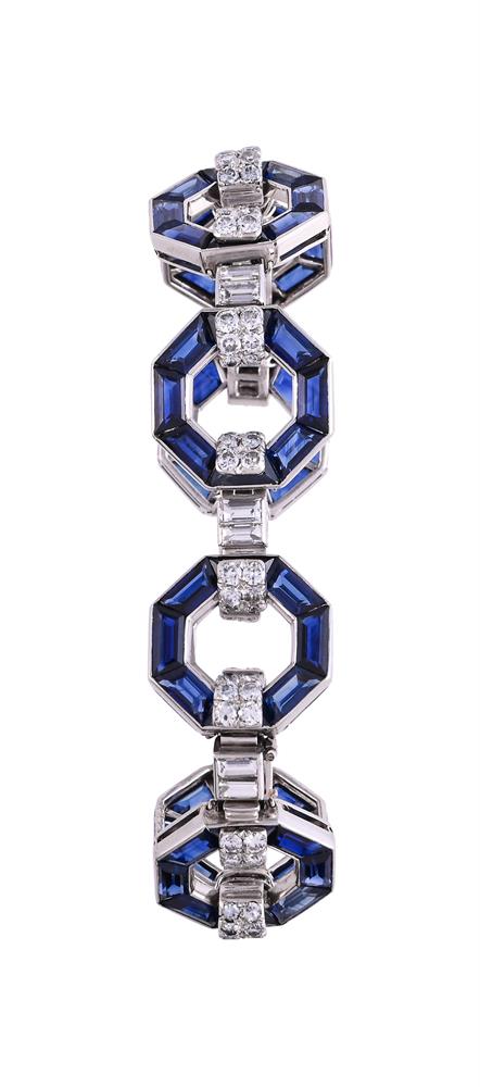 A 1930S FRENCH PLATINUM, SAPPHIRE AND DIAMOND BRACELET - Image 2 of 4