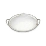 A GEORGE III SILVER OVAL TWIN HANDLED TRAY