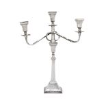 A SILVER THREE LIGHT CANDELABRA