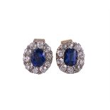 A PAIR OF SAPPHIRE AND DIAMOND CLUSTER EAR STUDS