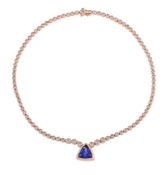 A DIAMOND AND TANZANITE NECKLACE