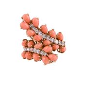 Y A CORAL AND DIAMOND CROSSOVER DRESS RING