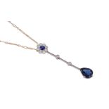 AN EDWARDIAN AND LATER SAPPHIRE AND DIAMOND PENDANT